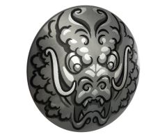 Minifigure, Shield Round with Rounded Front with Black and Silver Ninjago Dragon Head Pattern