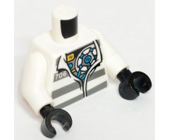 Torso Town Prisoner Open Collar, Number 706, Dark Bluish Gray Stripes, Mechanical Pattern / White Arms / Black Hands