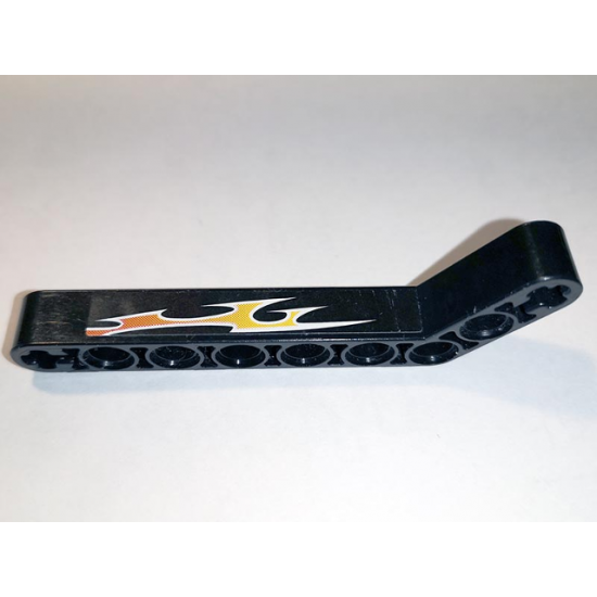 Technic, Liftarm 1 x 9 Bent (7 - 3) Thick with Orange Flames Pattern Left Side A (Sticker) - Set 8167