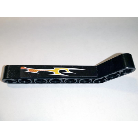 Technic, Liftarm 1 x 9 Bent (7 - 3) Thick with Orange Flames Pattern Right Side A (Sticker) - Set 8167