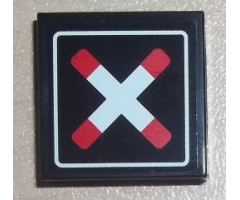 Tile 2 x 2 with Crossed Bars with Rounded Ends and Thick Border (Train Crossing) Pattern (Sticker) - Set 7936