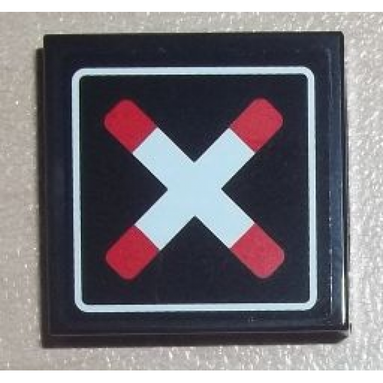 Tile 2 x 2 with Crossed Bars with Rounded Ends and Thick Border (Train Crossing) Pattern (Sticker) - Set 7936