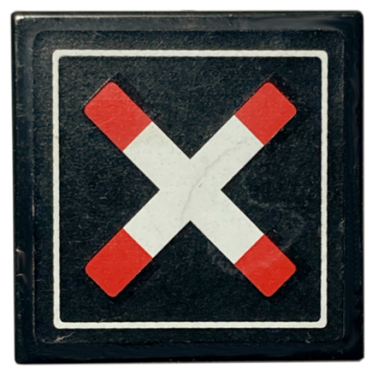 Tile 2 x 2 with Crossed Bars with Squared Ends and Thin Border (Train Crossing) Pattern (Sticker) - Sets 60051 / 60098