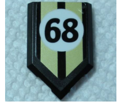 Tile, Modified 2 x 3 Pentagonal with Gold Stripes and Black '68' in White Circle Pattern (Sticker) - Set 75884