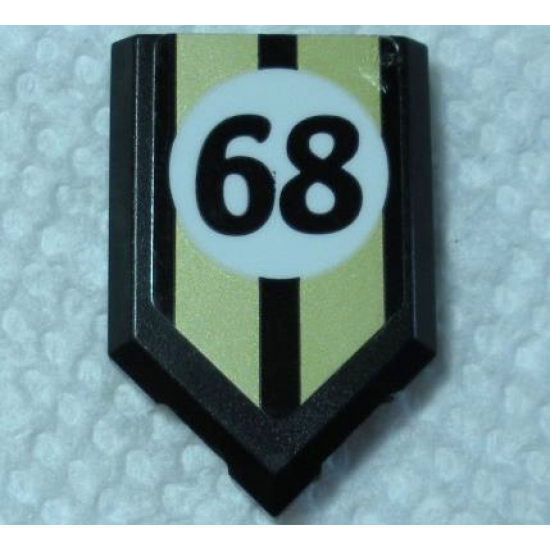 Tile, Modified 2 x 3 Pentagonal with Gold Stripes and Black '68' in White Circle Pattern (Sticker) - Set 75884