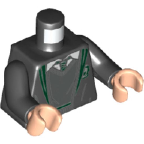 Torso Robe with Dark Green Hem and Slytherin Logo, White Shirt Collar and Dark Bluish Gray Sweater Pattern / Black Arms / Light Nougat Hands