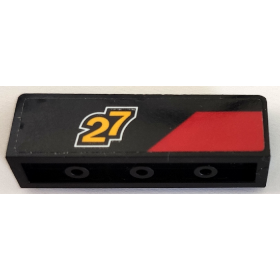 Panel 1 x 4 x 1 with Red Trapezoid Stripe and Yellow Number 27 Pattern Model Left Side (Sticker) - Set 60144