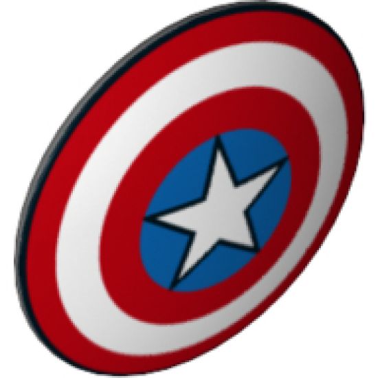 Minifigure, Shield Round with Rounded Front with Red and White Rings and Captain America Star Pattern