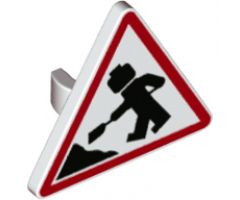 Road Sign 2 x 2 Triangle with Open O Clip with Minifigure Worker and 1 Pile Pattern