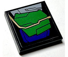 Tile 2 x 2 with Dark Purple and Green Armor Plates and Gold Circuitry Pattern Model Right Side (Sticker) - Set 76097