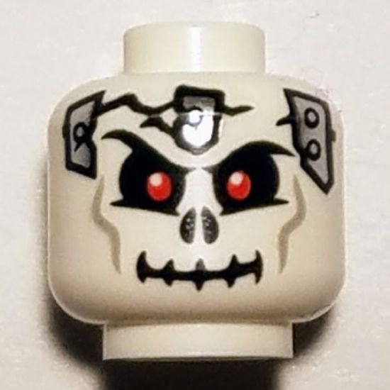 Minifigure, Head Skull Cracked with Metal Plates on Front and Back Pattern - Hollow Stud