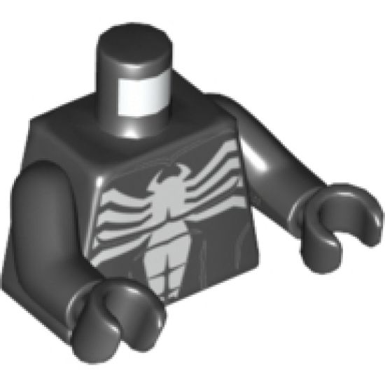 Torso Spider-Man Dark Bluish Gray Muscles Outline with White Spider Front and Back Pattern (Venom) / Black Arms / Black Hands