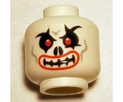Minifigure, Head Skull Evil with Red Eyes, Curved Eyebrows and Red Lips Pattern - Hollow Stud