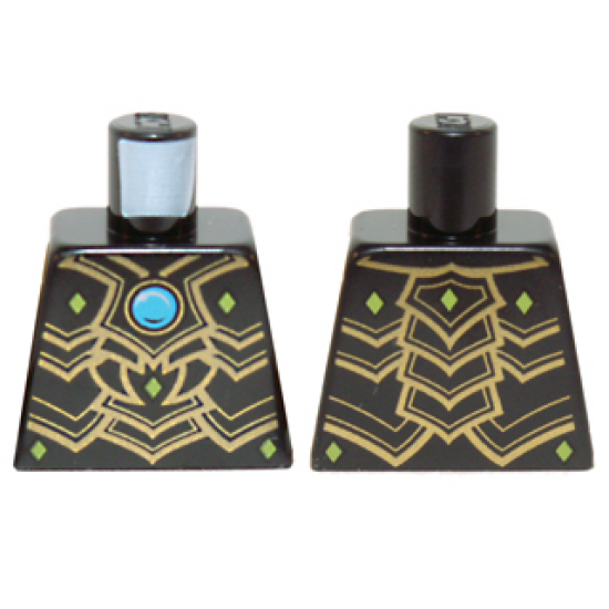 Torso Chima Black Scaled Armor with Gold Edges, Lime Diamonds and Blue Round Jewel (Chi) Pattern