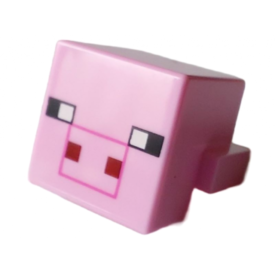 Creature Head Pixelated with Black Eyes and Plain Snout with Dark Pink Outline and Dark Red Square Nostrils Pattern (Minecraft Pig)