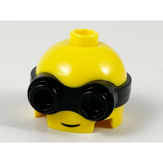 Minifigure, Head, Modified Minion, Short with Molded Black Goggles and Printed Grin Pattern