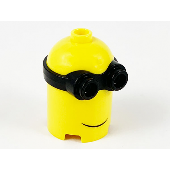 Minifigure, Head, Modified Minion, Extra Tall with Black Goggles and Grin Pattern