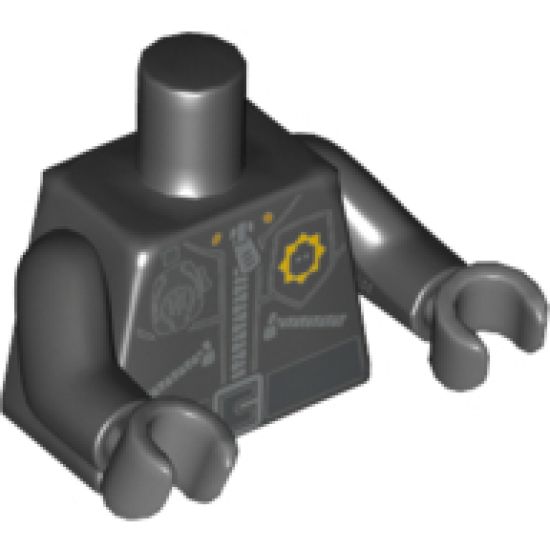 Torso Police 3 Zippers, Minifigure Head Badge, Radio and Belt Pattern (Pattern on Front Only) / Black Arms / Dark Bluish Gray Hands