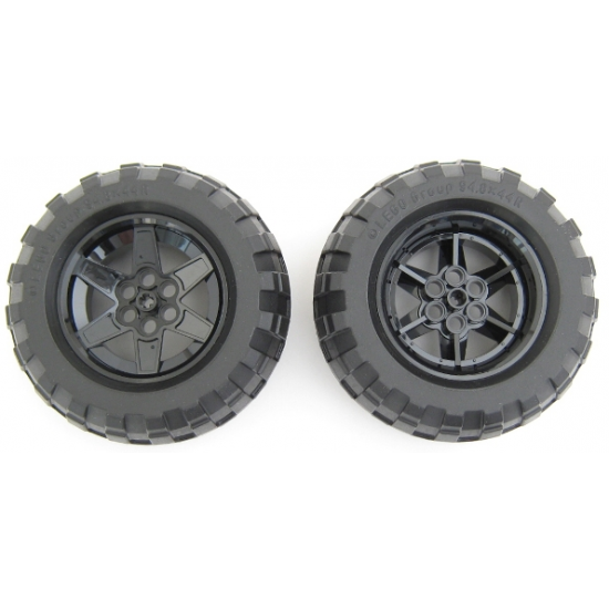 Wheel & Tire Assembly 56mm D. x 34mm Technic Racing Medium, 6 Pin Holes with Black Tire 94.8 x 44 R Balloon (15038 / 54120)