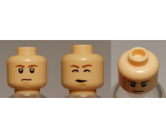 Minifigure, Head Dual Sided Brown Eyebrows, White Pupils, Chin Dimple, Somber / Closed Eyes Pattern (SW Han Solo) - Hollow Stud