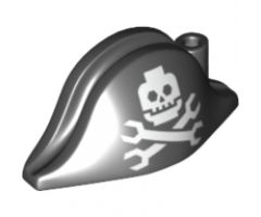 Minifigure, Headgear Hat, Pirate Bicorne with Minifigure Skull and Wrenches Crossbones Pattern