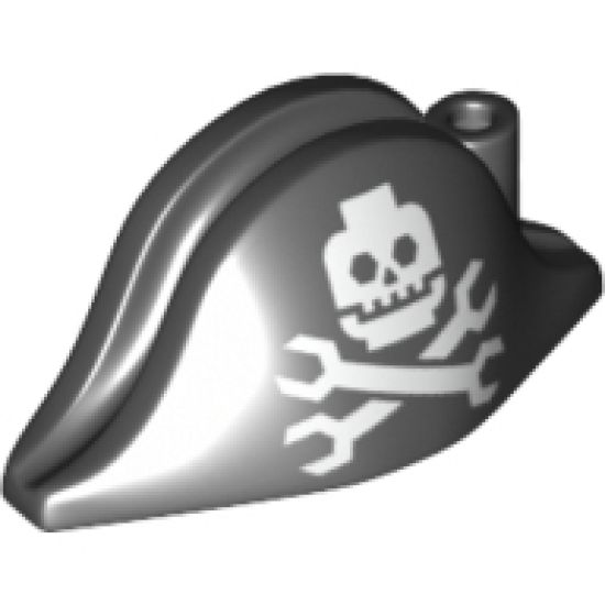 Minifigure, Headgear Hat, Pirate Bicorne with Minifigure Skull and Wrenches Crossbones Pattern