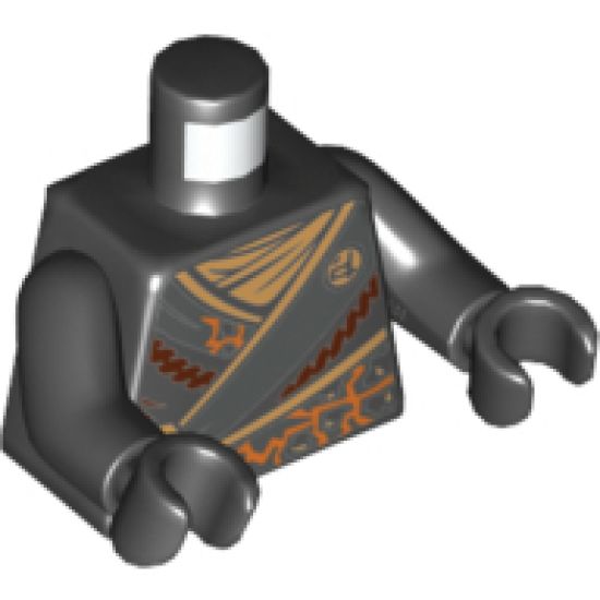 Torso Ninjago Robe with Gold Buckles and Earth Power Emblem Pattern / Black Arms / Black Hands