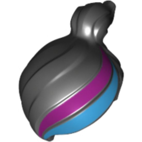 Minifigure, Hair Female Ponytail Off-center with Magenta and Medium Azure Stripes Pattern