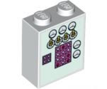 Brick 1 x 2 x 2 with Inside Stud Holder with Gauges, Toggle Switches and Buttons on Light Aqua Background Pattern