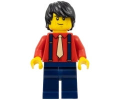 Man - Red Shirt with Tan Tie, Dark Blue Legs, Black Tousled Hair