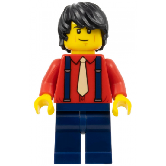 Man - Red Shirt with Tan Tie, Dark Blue Legs, Black Tousled Hair