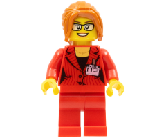 Reporter, Female, Dark Orange Hair with Sidebangs, Glasses, Red Blazer with Press Pass (Ludo Red)