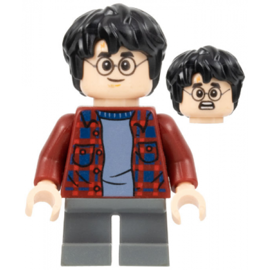 Harry Potter, Dark Red Plaid Flannel Shirt, Dark Bluish Gray Short Legs