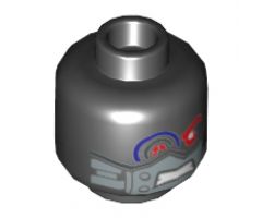 Minifigure, Head Alien with Mechanical Right Eye Red and Purple, Silver Head Plates Pattern - Hollow Stud