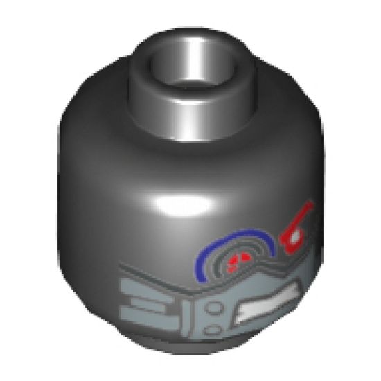Minifigure, Head Alien with Mechanical Right Eye Red and Purple, Silver Head Plates Pattern - Hollow Stud