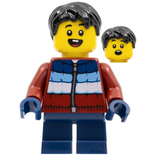 Child Boy, Dark Red Coat, Dark Blue Short Legs, Black Hair