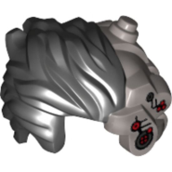 Minifigure, Hair Short Tousled with Silver Robot Components and Eyepiece Pattern Left Side