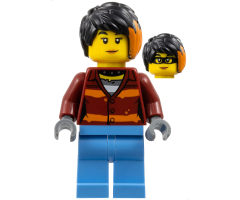 Police Crook, Female - Daisy Kaboom Dark Red Torso with Orange Stripes. and Bright Light Blue Legs