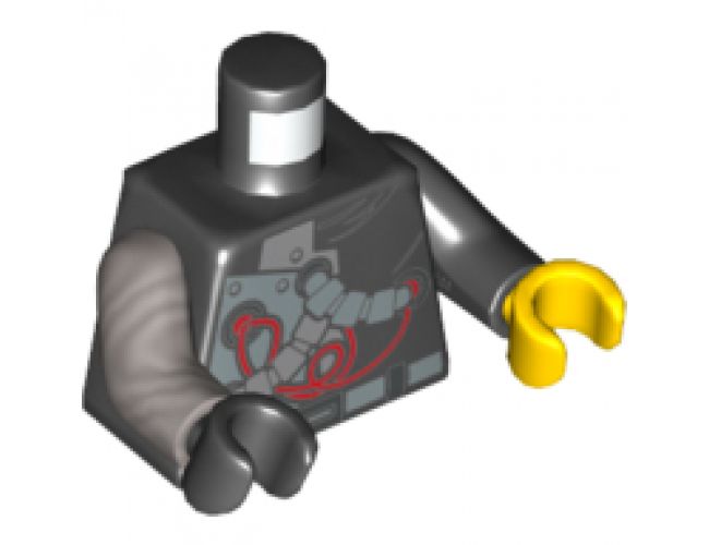 Torso Ninjago with Red Wires and Mechanical Parts Pattern / Black Arm Left / Flat Silver Arm Right / Yellow Hand Left / Black Hand Right