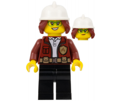 Fire Chief, Female - Freya McCloud, Dark Red Jacket, Black Legs, White Fire Helmet, Open Smile / Closed Mouth Pattern