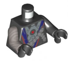 Torso Ninjago Robe with Purple Sash, Mechanical Parts and Silver Saw Blade Pattern / Black Arm Left / Flat Silver Arm Right / Black Hands