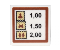 Tile 2 x 2 with Sign with Stamps and Prices '1,00 1,50 2,00' Pattern (Sticker) - Set 10222