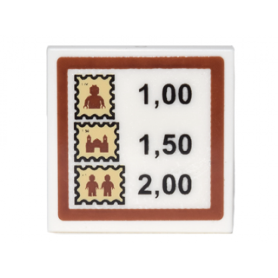 Tile 2 x 2 with Sign with Stamps and Prices '1,00 1,50 2,00' Pattern (Sticker) - Set 10222