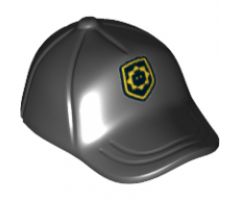 Minifigure, Headgear Cap - Short Curved Bill with Seams and Button on Top and Yellow Badge with Minifigure Head Pattern