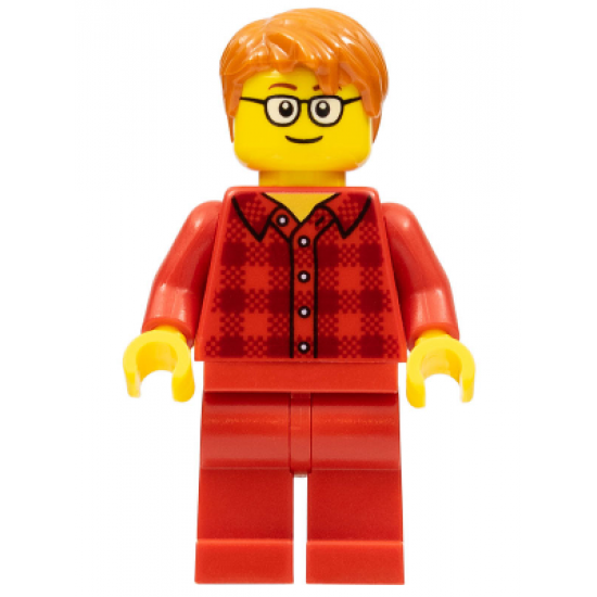 Male with Dark Orange Hair, Glasses, Red Flannel Shirt, Red Legs (Ludo Red)