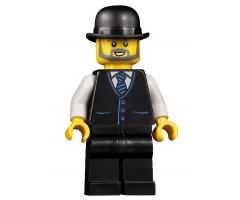 Accountant - Male, Black Vest with Blue Striped Tie, Black Legs, Black Bowler Hat, Beard