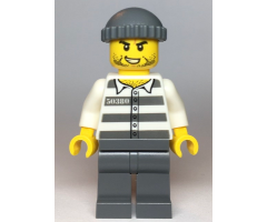 Police - Jail Prisoner 50380 Prison Stripes, Stubble, Dark Bluish Gray Knit Cap