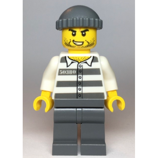 Police - Jail Prisoner 50380 Prison Stripes, Stubble, Dark Bluish Gray Knit Cap