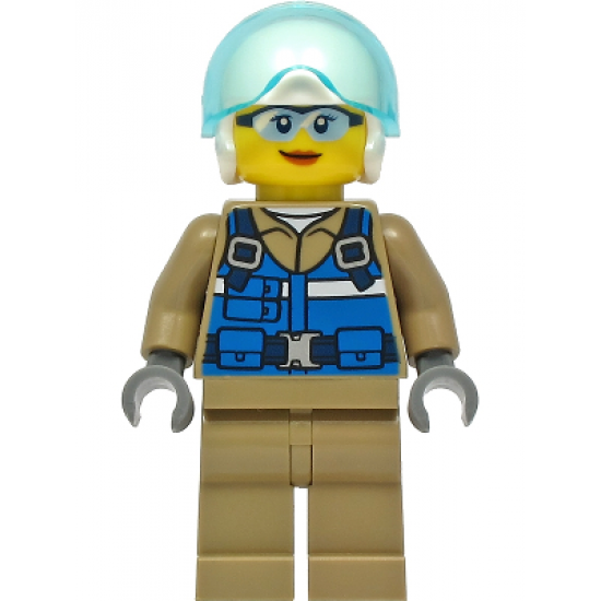 Wildlife Rescue Pilot - Female, Blue Vest, White Helmet, Dark Tan Legs