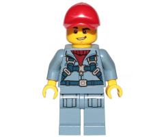 Ocean Mini-Submarine Pilot  - Male, Harness, Sand Blue Legs with Pockets, Red Cap, Lopsided Grin